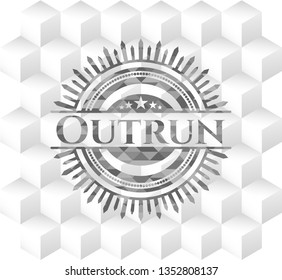 Outrun grey badge with geometric cube white background