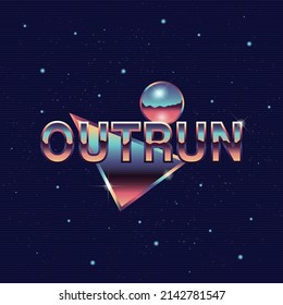 Outrun retro futuristic glow logo. 80's style chromium geometric shapes. Vector Print for T-shirt, typography.
