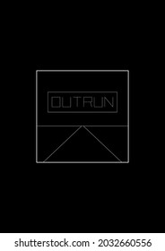 OUTRUN t-shirt and apparel design with simple perspective illustration. The old cyber aesthetics. Black and white print. Vector illustration.
