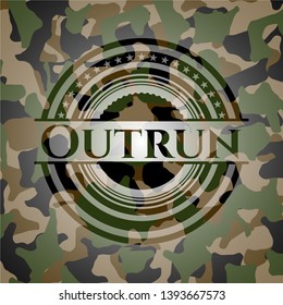 Outrun written on a camo texture. Vector Illustration. Detailed.
