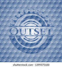Outset blue badge with geometric background. Vector Illustration. Detailed.