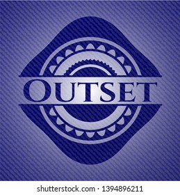 Outset emblem with jean background. Vector Illustration. Detailed.