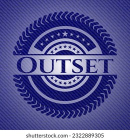 Outset emblem with jean high quality background. Vector Illustration. Detailed. 