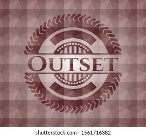 Outset red emblem with geometric pattern background. Seamless.