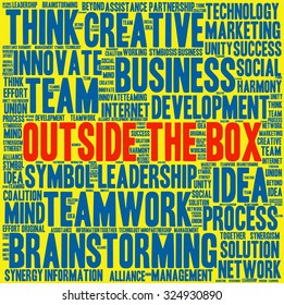 Outside the Box word cloud on a white background. 