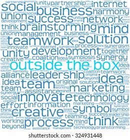 Outside the Box word cloud on a white background. 