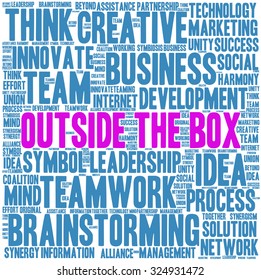 Outside the Box word cloud on a white background. 