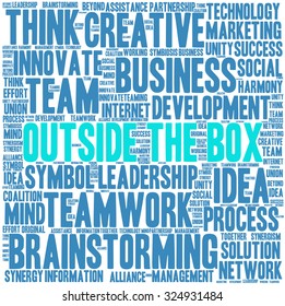 Outside the Box word cloud on a white background. 