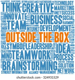 Outside the Box word cloud on a white background. 