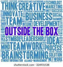 Outside the Box word cloud on a white background. 