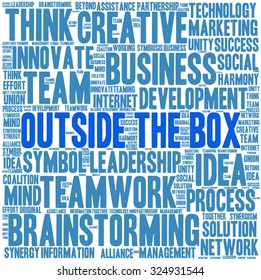 Outside the Box word cloud on a white background. 