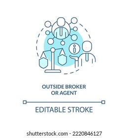 Outside broker turquoise concept icon. Independent agent. Insurance services seller abstract idea thin line illustration. Isolated outline drawing. Editable stroke. Arial, Myriad Pro-Bold fonts used