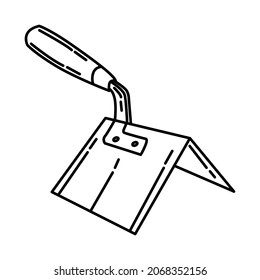 Outside Corner Trowel Part of Contractor Material and Equipment Device Hand Drawn Icon Set Vector.