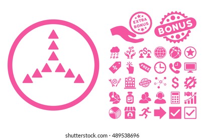 Outside Direction icon with bonus clip art. Vector illustration style is flat iconic symbols, pink color, white background.
