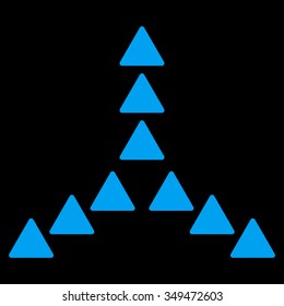 Outside Direction vector icon. Style is flat symbol, blue color, rounded angles, black background.