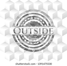 Outside grey badge with geometric cube white background