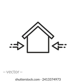 outside the house icon, designation for non-indoor use, for outdoor work, on open air, thin line symbol on white background - editable stroke vector illustration eps10