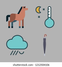 outside icon set. vector set about rain, horse, temperature and umbrella icons set.