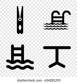 Outside icons set. set of 4 outside filled icons such as cloth pin, table, pool ladder