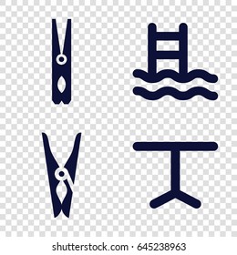 Outside icons set. set of 4 outside filled icons such as cloth pin, table