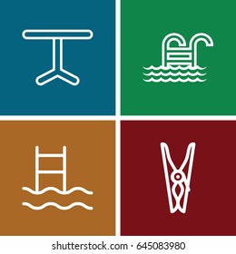 Outside icons set. set of 4 outside outline icons such as cloth pin, table, pool ladder