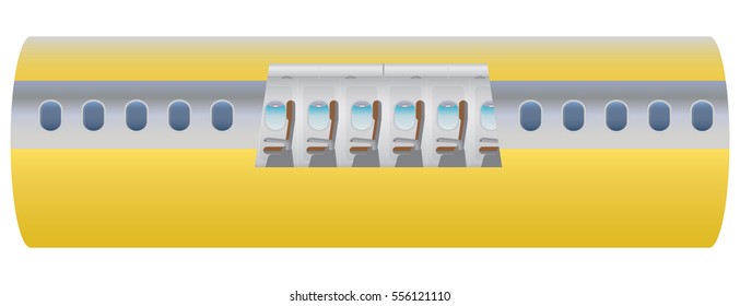 Outside and Inside of Airplane. Focus of Economic class seat Vector illustration