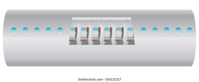 Outside and Inside of Airplane. Focus of Economic class seat Vector illustration