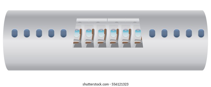 Outside and Inside of Airplane. Focus of Economic class seat Vector illustration