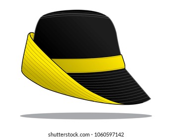 Outside & Inside Bucket Hat Design Black/yellow Vector.