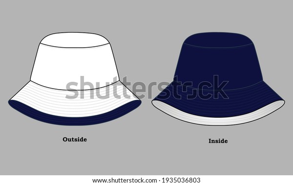 Outside And Inside Bucket Hat Design White-Navy\
Blue Vector.