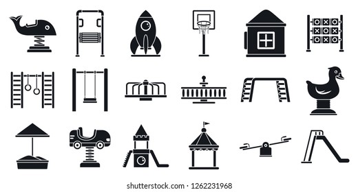 Outside Kid Playground Area Icon Set. Simple Set Of Outside Kid Playground Area Vector Icons For Web Design On White Background