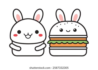 Outside line art a national Hamburger rabbit shape and cute vector art 