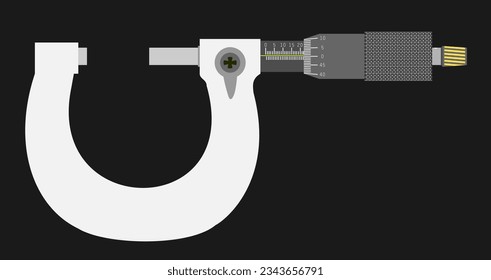  An Outside Micrometer with marking isolated on black background. It is used to measure external dimensions such as the outside diameter of an object