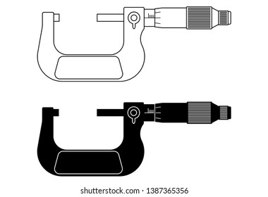 Outside micrometer. Precision measuring instrument. Flat vector illustration