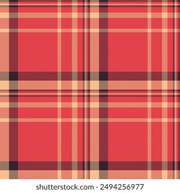 Exterior de fondo de textura a cuadros, industria textil de tela sin costuras. Tarjeta de regalo tartán patrón Vector check en la paleta de colores rojo y naranja.