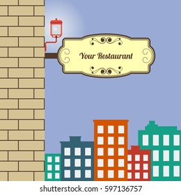 Outside Restaurant on City Vector Illustration for Marketing Concept in Urban Environment