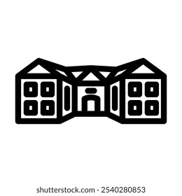 außerhalb der Schule Baulinie Symbol Vektor. Außenschild des Schulgebäudes isoliertes Kontursymbol, schwarze Illustration