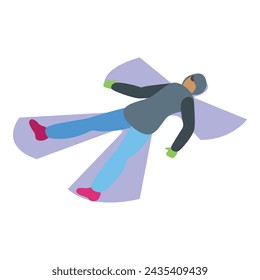 Outside snow angel kid icon isometric vector. Fun play on ground. Person season tree