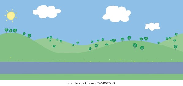 Vista exterior paisaje ilustrativo con fondo de carretera en la ladera