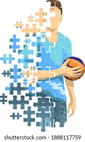 Outside volleyball player, athlete vector. Stylized volleyball sport puzzle 