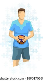 Jugador de voleibol, vector atleta. Rompecabezas del voleibol estilizado