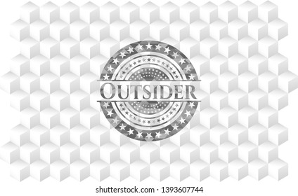 Outsider realistic grey emblem with cube white background
