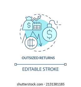 Outsized returns turquoise concept icon. Cryptocurrency biggest advantage abstract idea thin line illustration. Isolated outline drawing. Editable stroke. Arial, Myriad Pro-Bold fonts used