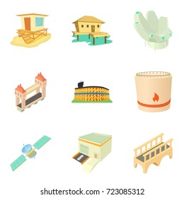 Outskirt icons set. Cartoon set of 9 outskirt vector icons for web isolated on white background
