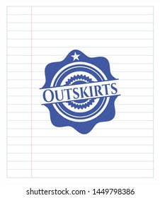 Outskirts emblem draw with pen effect. Blue ink. Vector Illustration. Detailed.