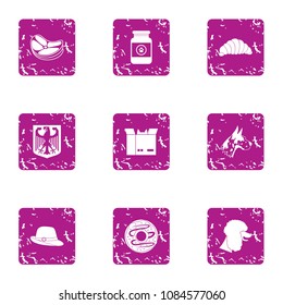 Outskirts icons set. Grunge set of 9 outskirts vector icons for web isolated on white background