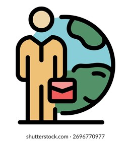 Outsource global icon. Outline outsource global vector icon color flat isolated