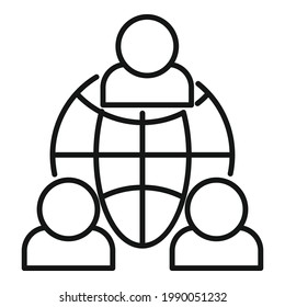 Icono de red global de outsourcing. Esquema Subcontratar icono de vector de red global para diseño web aislado en fondo blanco
