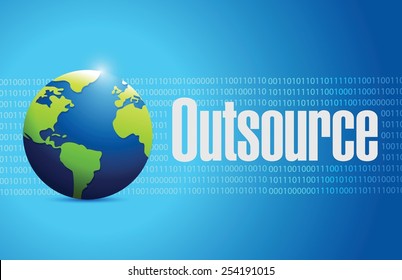 outsource globe sign illustration design over a blue binary background