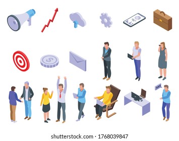 Outsource icons set. Isometric set of outsource vector icons for web design isolated on white background